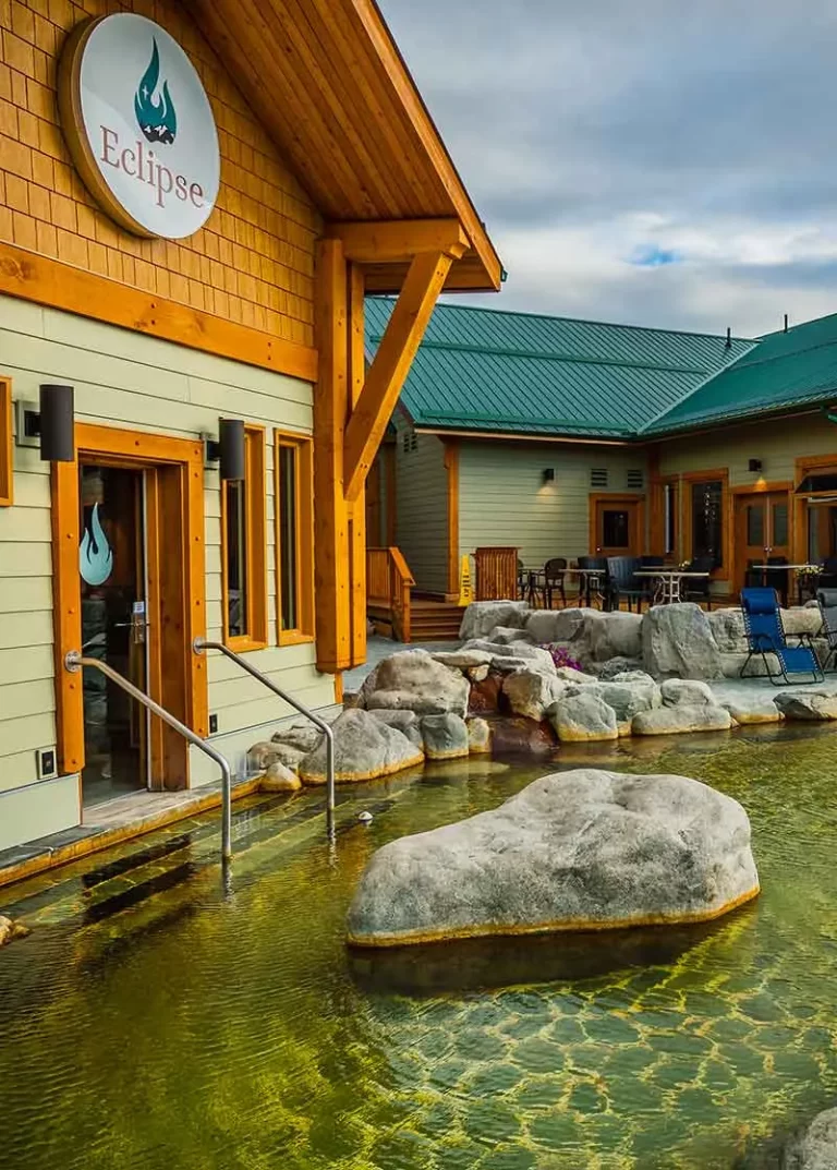 Outdoor pools at Eclipse Nordic Hot Springs near Whitehorse